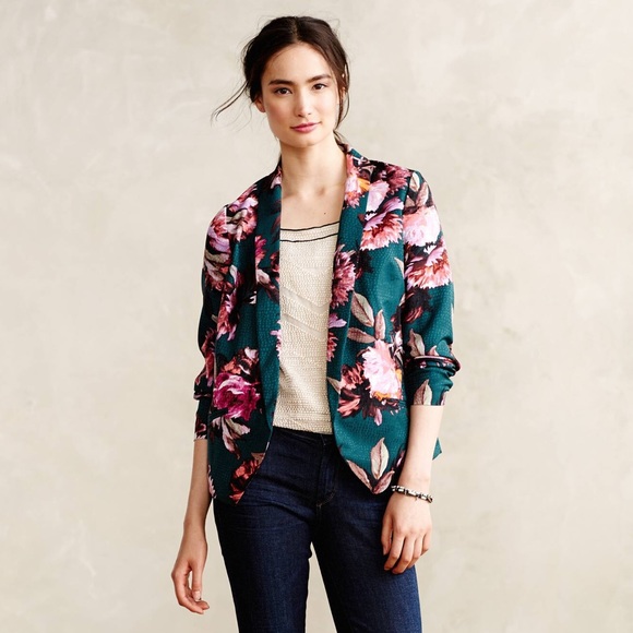 Anthropologie Jackets & Blazers - Anthropologie floral blazer pink green size 0